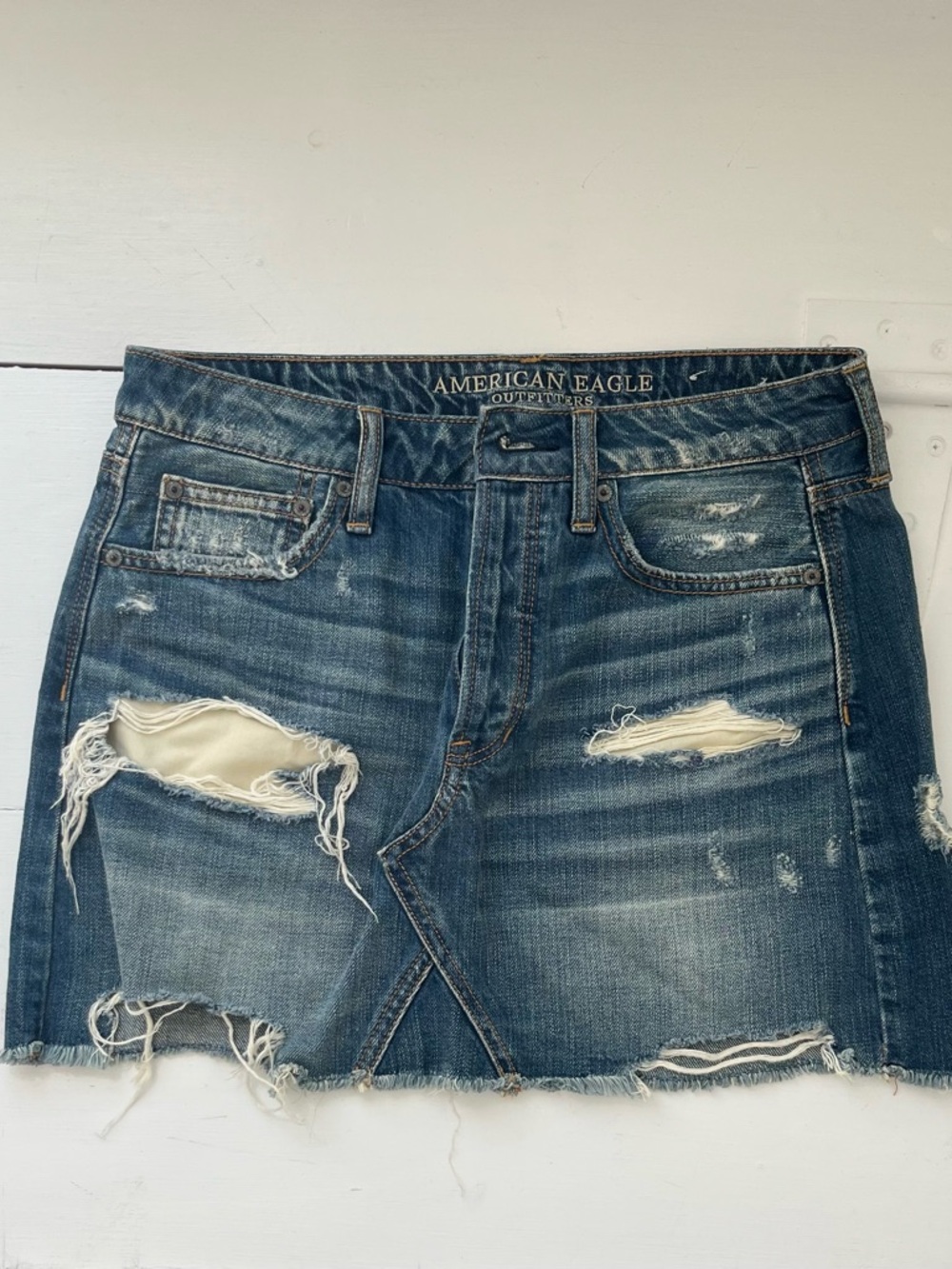 American Eagle Outfitters Distressed Denim Mini Skirt in Blue